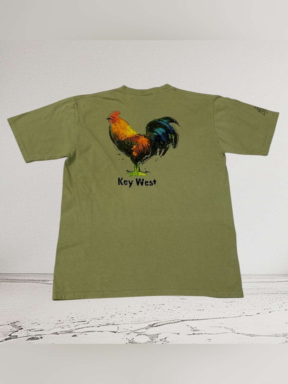 Crazy Shirts Green T-shirt, Water Color Rooster.  Hemp Dyed, Size Large